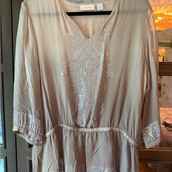 Chicos Beige Embroidered Women's Top - Picture 1 of 6